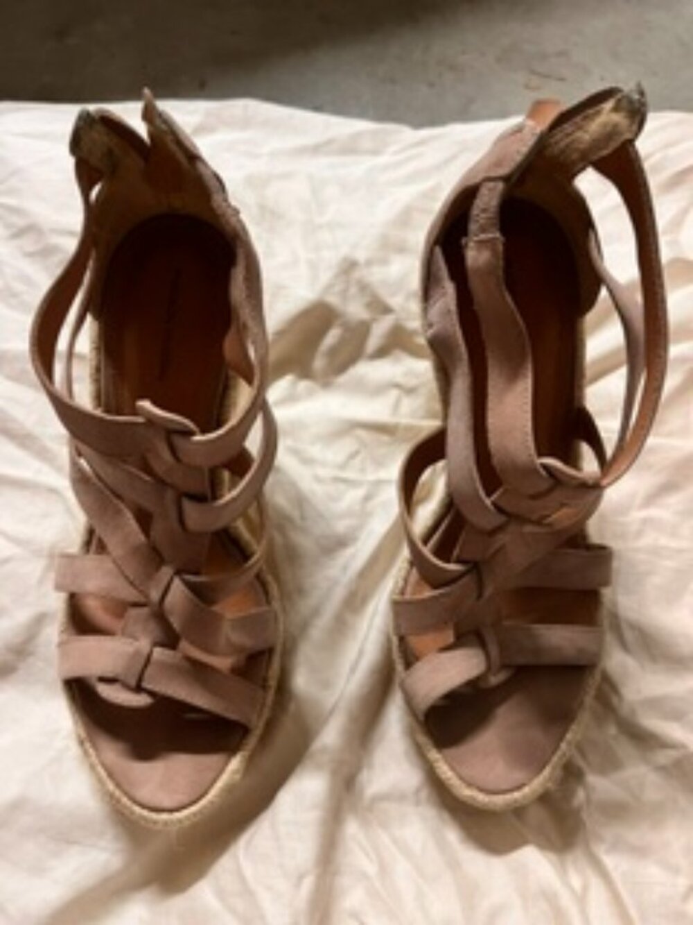 Madison Harding Tan Espadrille Strappy Platform Leather Heels Size 8
